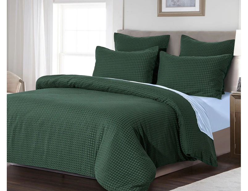 CleverPolly Premium Waffle Microfibre Quilt Cover Set - Green