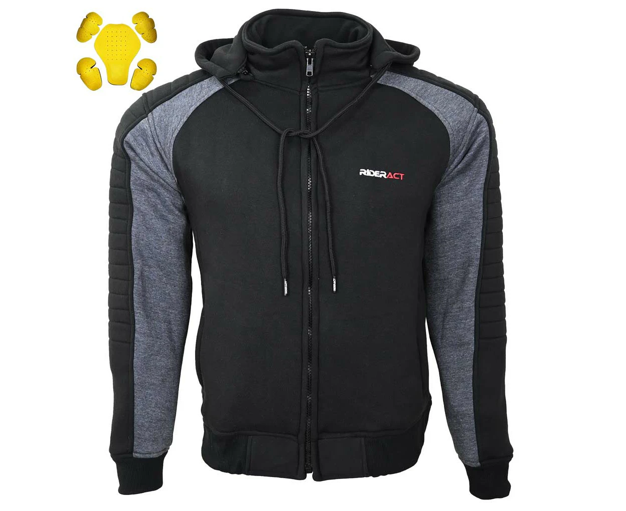 RIDERACT® Street Riding Motorbike Hoodie Black Grey Reinforced with Aramid Fiber