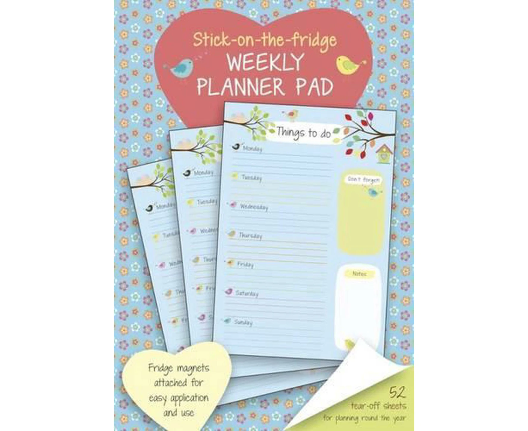 Stick-On-The-Fridge Weekly Planner Pad: Cute Birdies