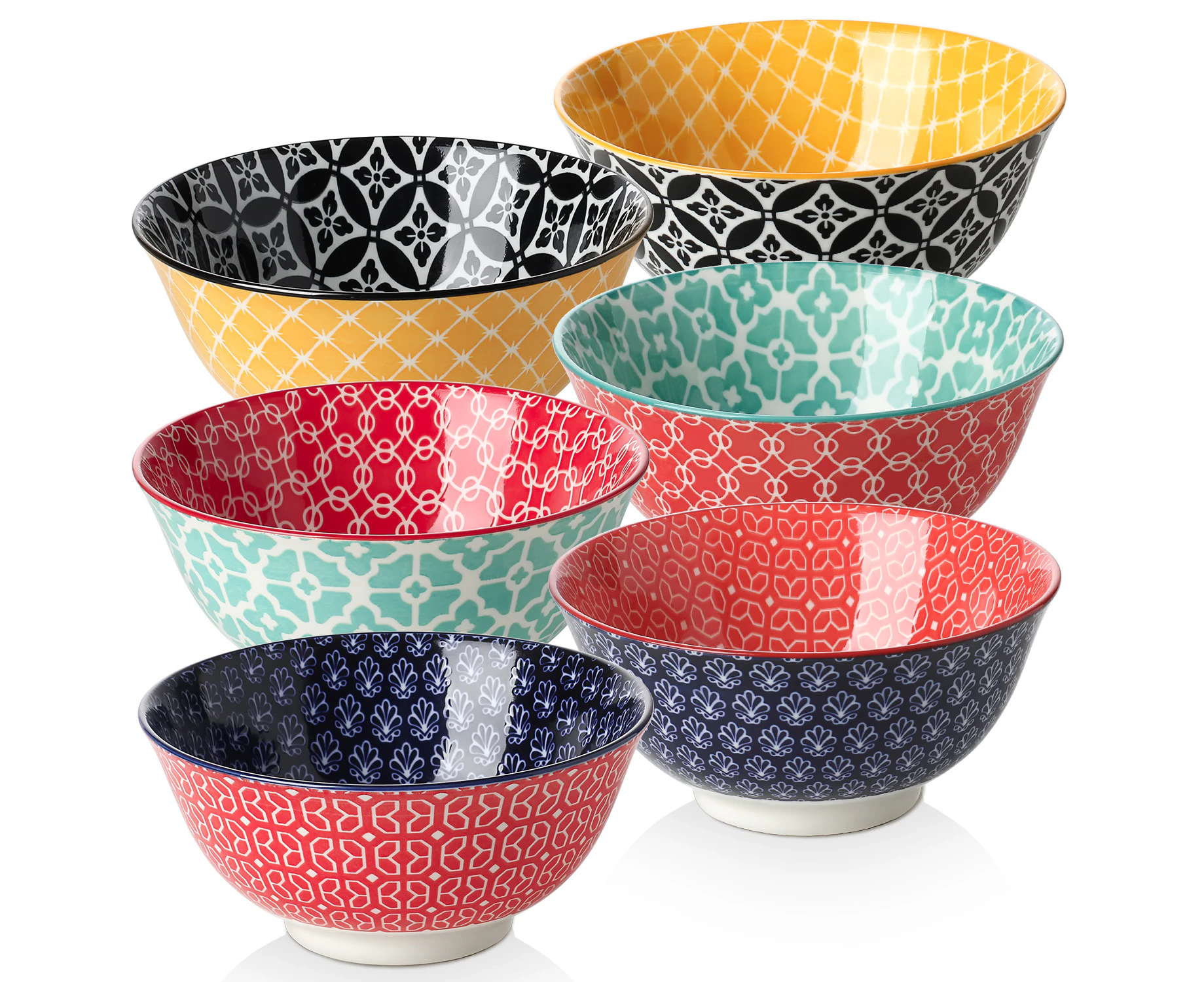 DOWAN Porcelain Cereal Bowls, Set of 6 - 15x15x7cm