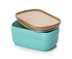 DOWAN Ceramic Butter Dish Large Butter Keeper with Wooden Lid, Turquoise 17x10x8cm