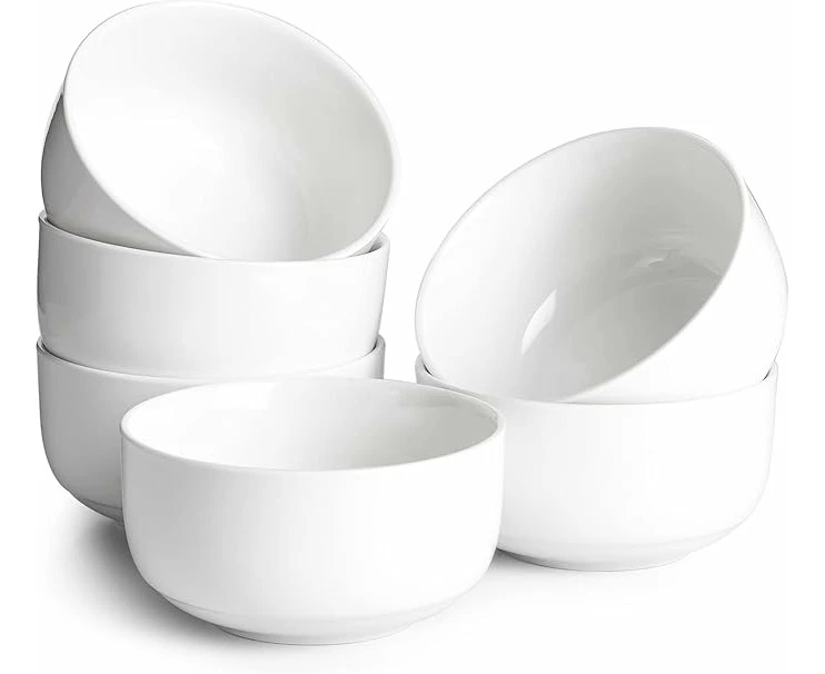 DOWAN 650 ml Ceramic Cereal Bowls - 14 cm White Soup Bowls Set of 6