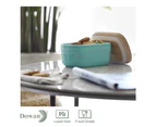 DOWAN Ceramic Butter Dish Large Butter Keeper with Wooden Lid, Turquoise 17x10x8cm