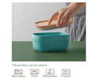 DOWAN Ceramic Butter Dish Large Butter Keeper with Wooden Lid, Turquoise 17x10x8cm