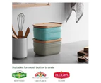 DOWAN Ceramic Butter Dish Large Butter Keeper with Wooden Lid, Turquoise 17x10x8cm