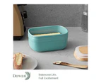 DOWAN Ceramic Butter Dish Large Butter Keeper with Wooden Lid, Turquoise 17x10x8cm