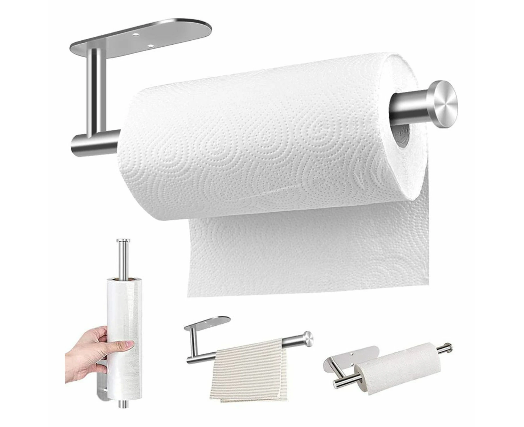 GOMINIMO Self-Adhesive or Drilling Paper Towel Holder Wall Mounted Silver