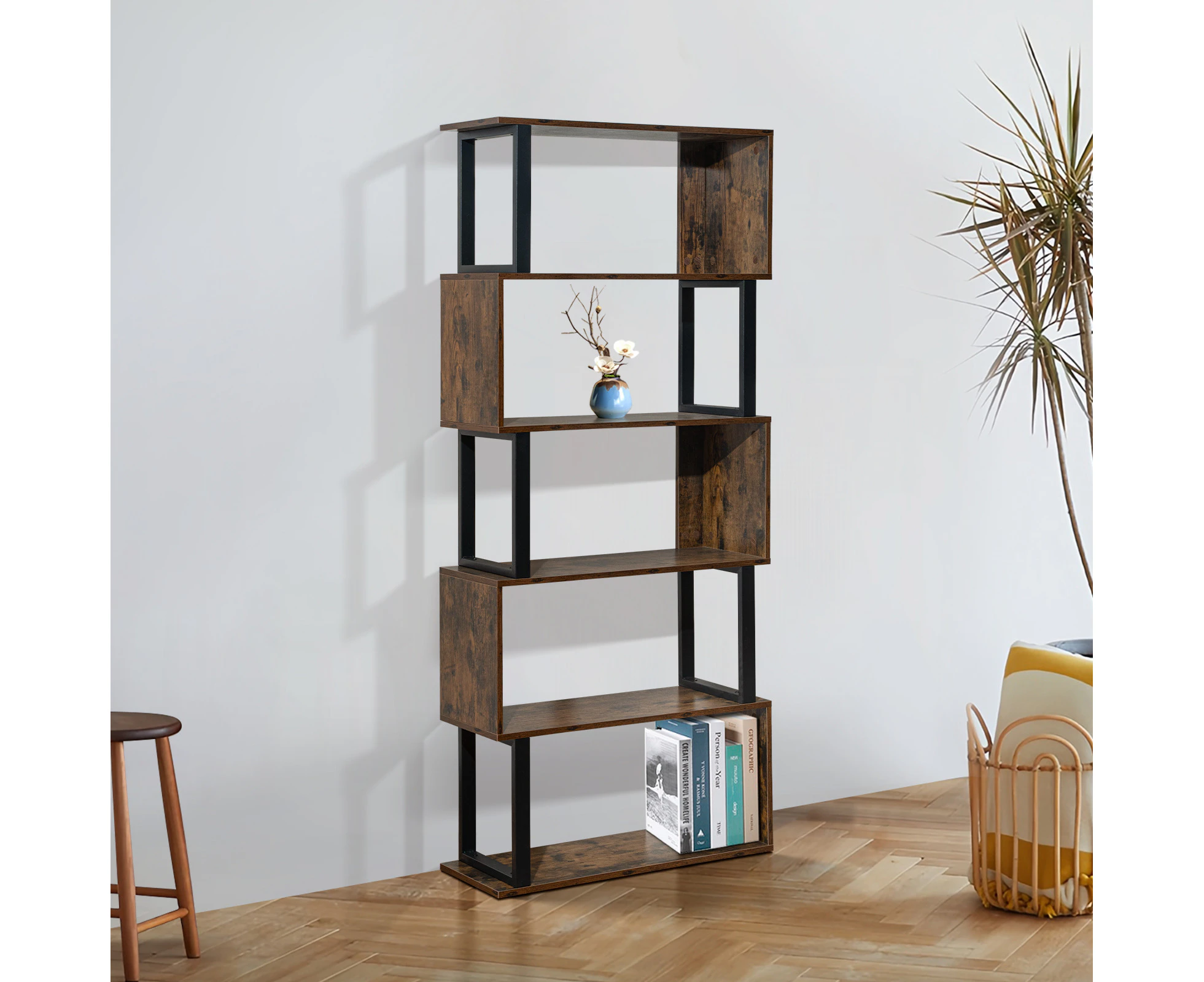 S-shaped Bookshelf Shelving Storage Cube Bookcase Cabinet CD Storage Rack Bedroom Living Display Shelf