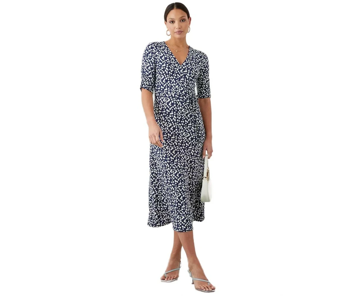 Dorothy Perkins Womens Spotted Wrap Midi Dress (Navy) - DP1595