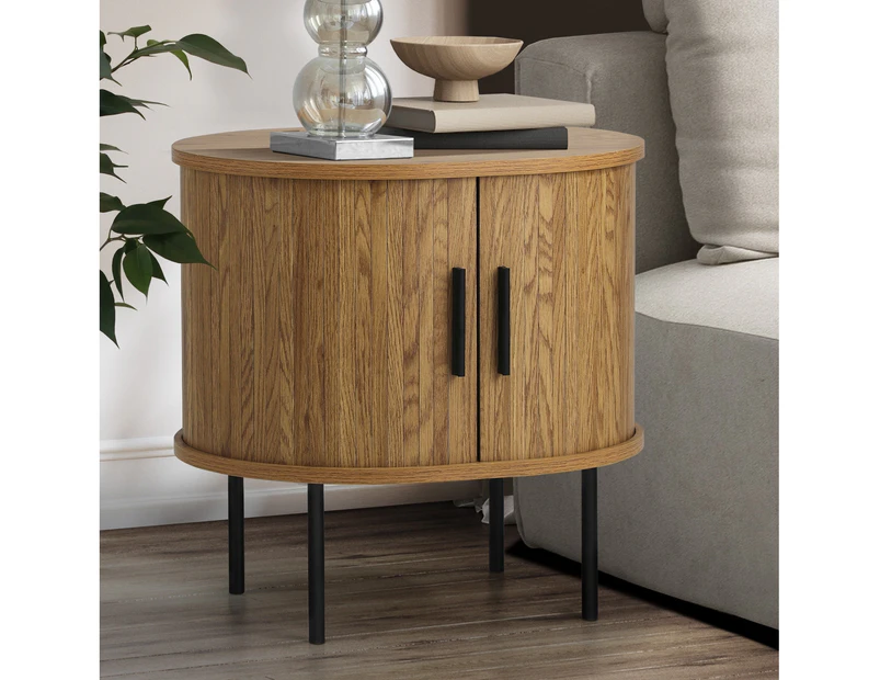 Oikiture Bedside Table Side End Tables 2-tier Storage Cabinet Natural