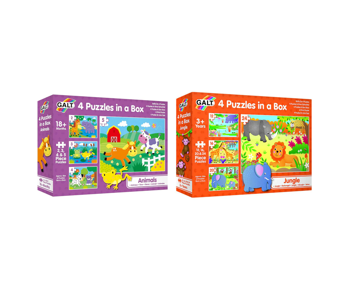 Galt 4 Puzzles In A Box Jungle/Animals Kids/Childrens Learning Toy 3y+