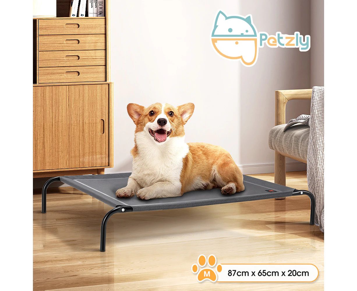 Petzly Cooling Elevated Pet Dog Bed for Medium Dog Washable Breathable Mesh Grey