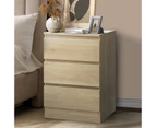 Oikiture Bedside Table 3 Drawers Side Tables Storage Cabinet Nightstand Natural