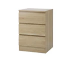 Oikiture Bedside Table 3 Drawers Side Tables Storage Cabinet Nightstand Natural