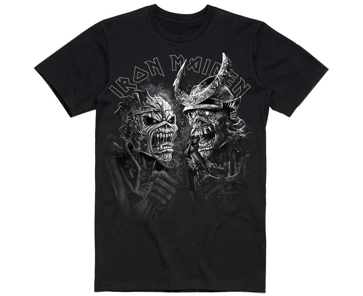 Iron Maiden 'Senjutsu Large Grayscale Heads' (Black) T-Shirt