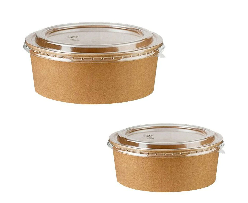 Take Away Kraft Paper Salad Bowl Food Grade Takeout Tableware Food Bowl With Lid