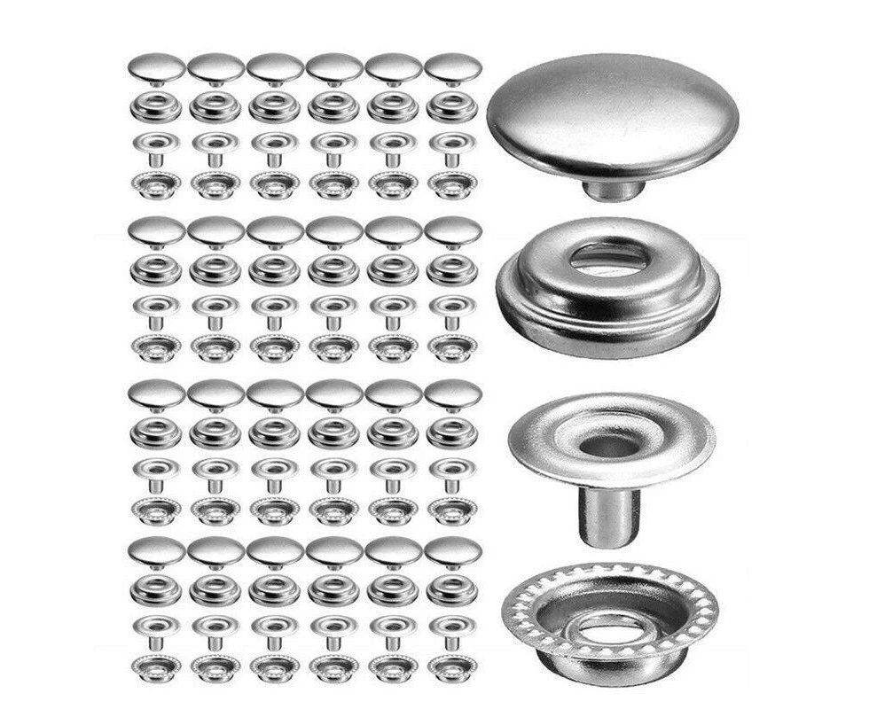 120Pcs 15Mm Stainless Steel Snap Fasteners Press Studs Cap Button Boat