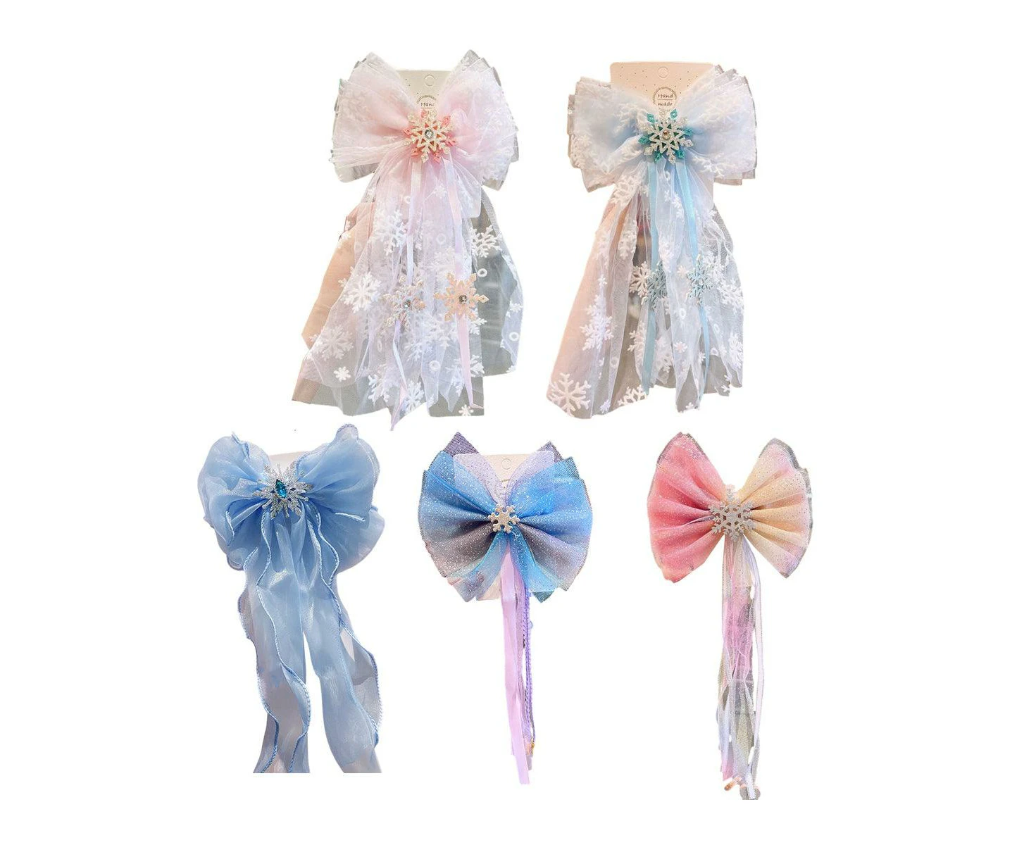 Girls Snowflake Hair Clip Tulle Veil Bow Barrettes Christmas Hairband Gift Party