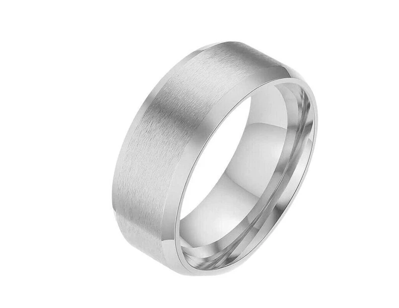 Titanium Stainless Steel 8mm Brushed Finish Wedding Band Comfort Ring Silver