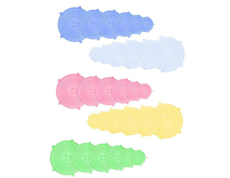 6PCS Stretch Reusable Silicone Food Saver Cover Seal Insta Lids Bowl Wraps