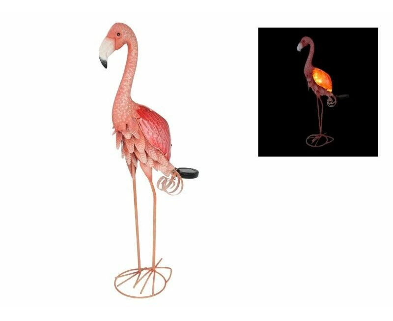 73cm Pink Metal Flamingo Solar Garden Light Tropical Figurine Sculpture Ornament