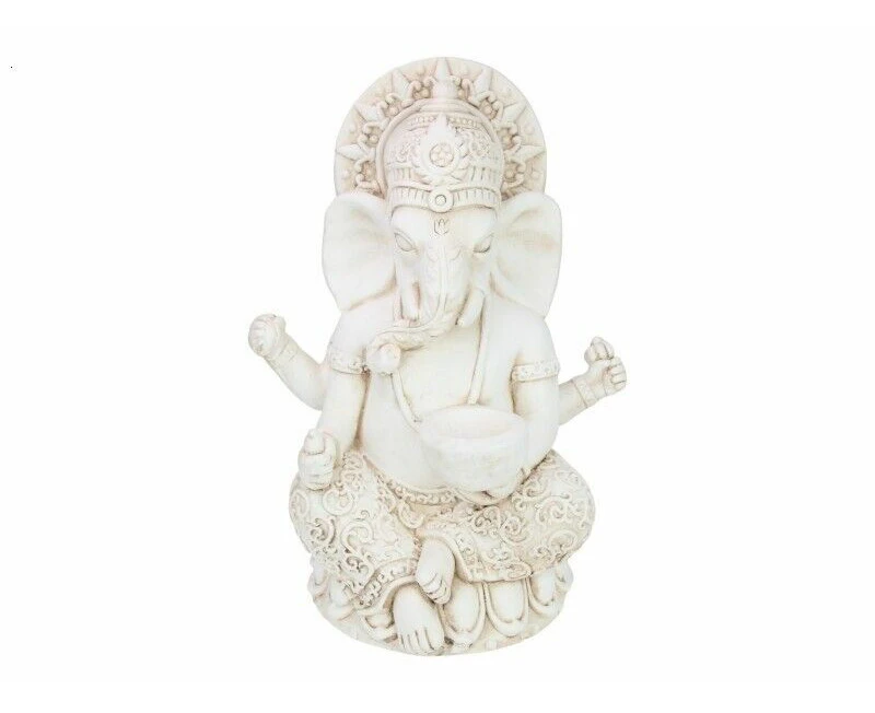 52cm Cream Ganesh Holding Bowl Buddha Ornament Garden Statue Figurine Sculpture