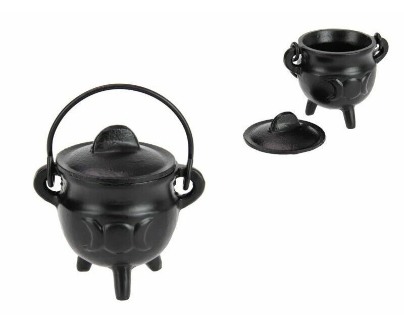 10cm Cast Iron Cauldron Triple Moon Vintage Home Decor Witch Halloween Spooky