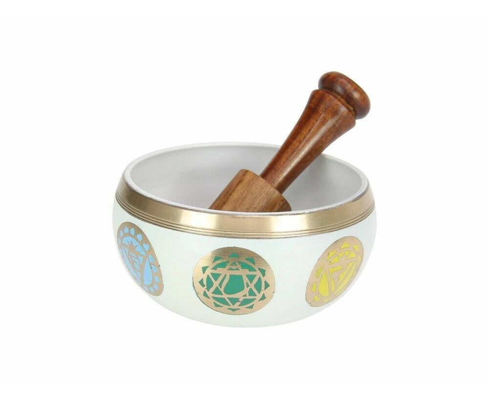 12cm White Tibetan Singing Bowl 7 Chakra Meditation Relaxation Healing Tool Gift