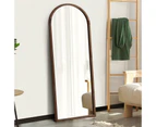 Oikiture Wooden Full Length Mirror 166x60cm Arched Dressing Floor Mirrors Brown