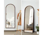 Oikiture Wooden Full Length Mirror 166x60cm Arched Dressing Floor Mirrors Brown