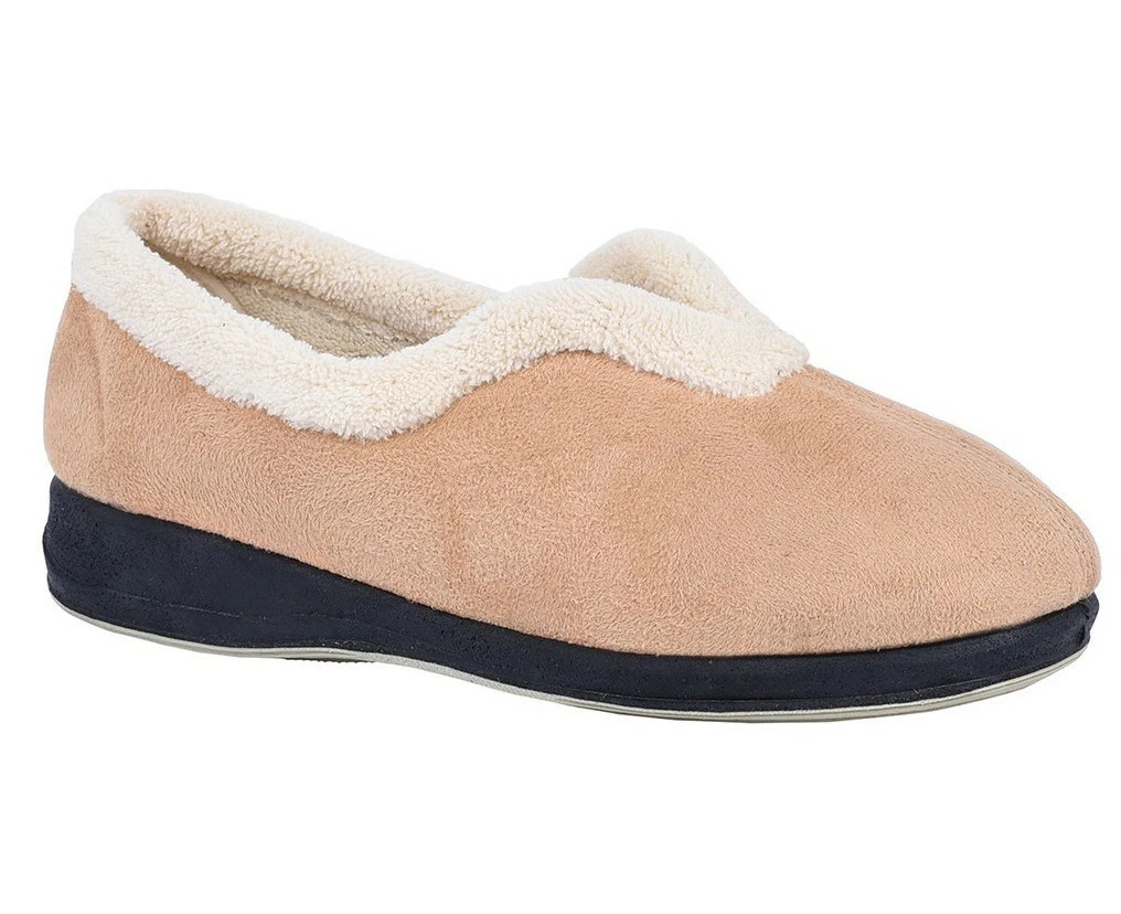 Grosby Bloom Memory Foam Slip On Scuff Slippers - Beige - Beige