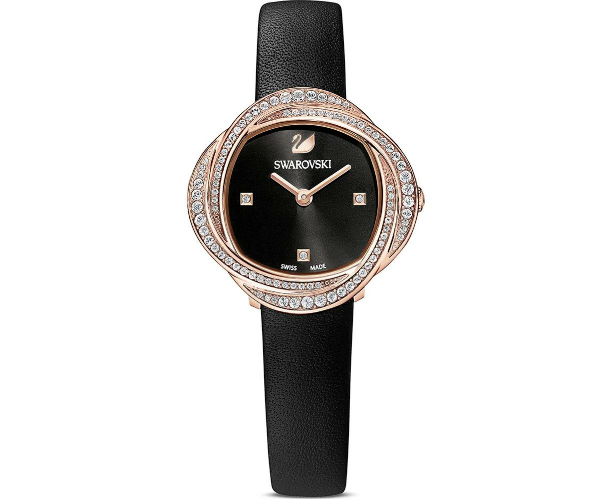 Swarovski 5552421 Crystal  Leather Strap Black Rose Gold Tone Women's Watch