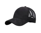 Women Baseball Cap Ponytail Hole Mesh Back Adjustable for Snapback Camo Trucker - Black