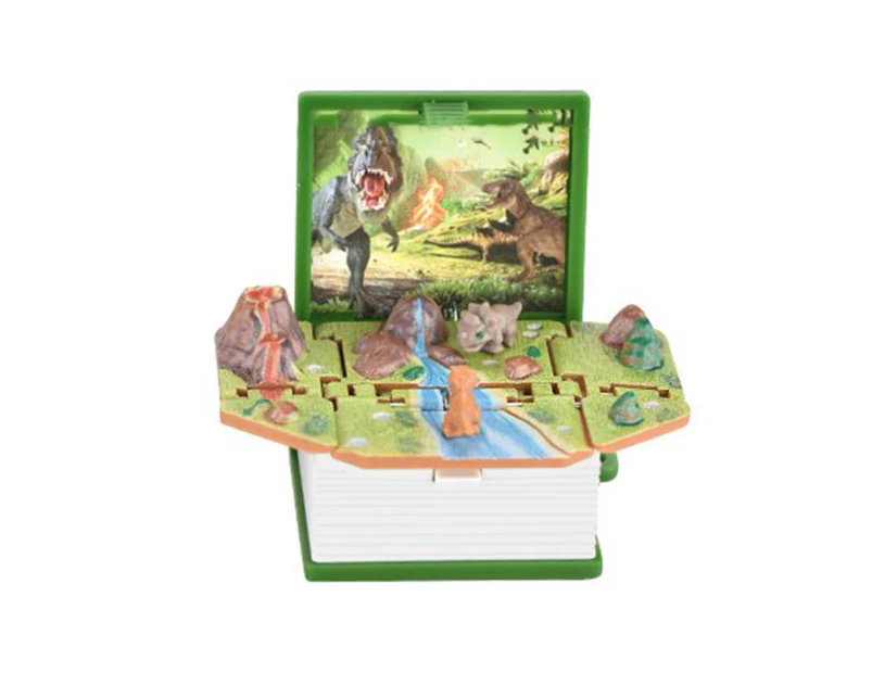 3D Pop-Up Book Keychain Dinosaur Toy Novelty Dinosaur World Scene Keychain - Green