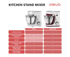 ADIVO 1300W Electric Stand Mixer 6 Speed 5L Kitchen Timer LED Whisk Cake Bowl