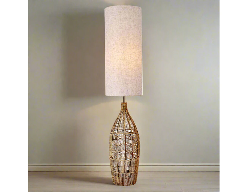 Rustic Charm, Hemp Rope Floor Lamp - Natural Linen Shade, 1300mm High, PL0141