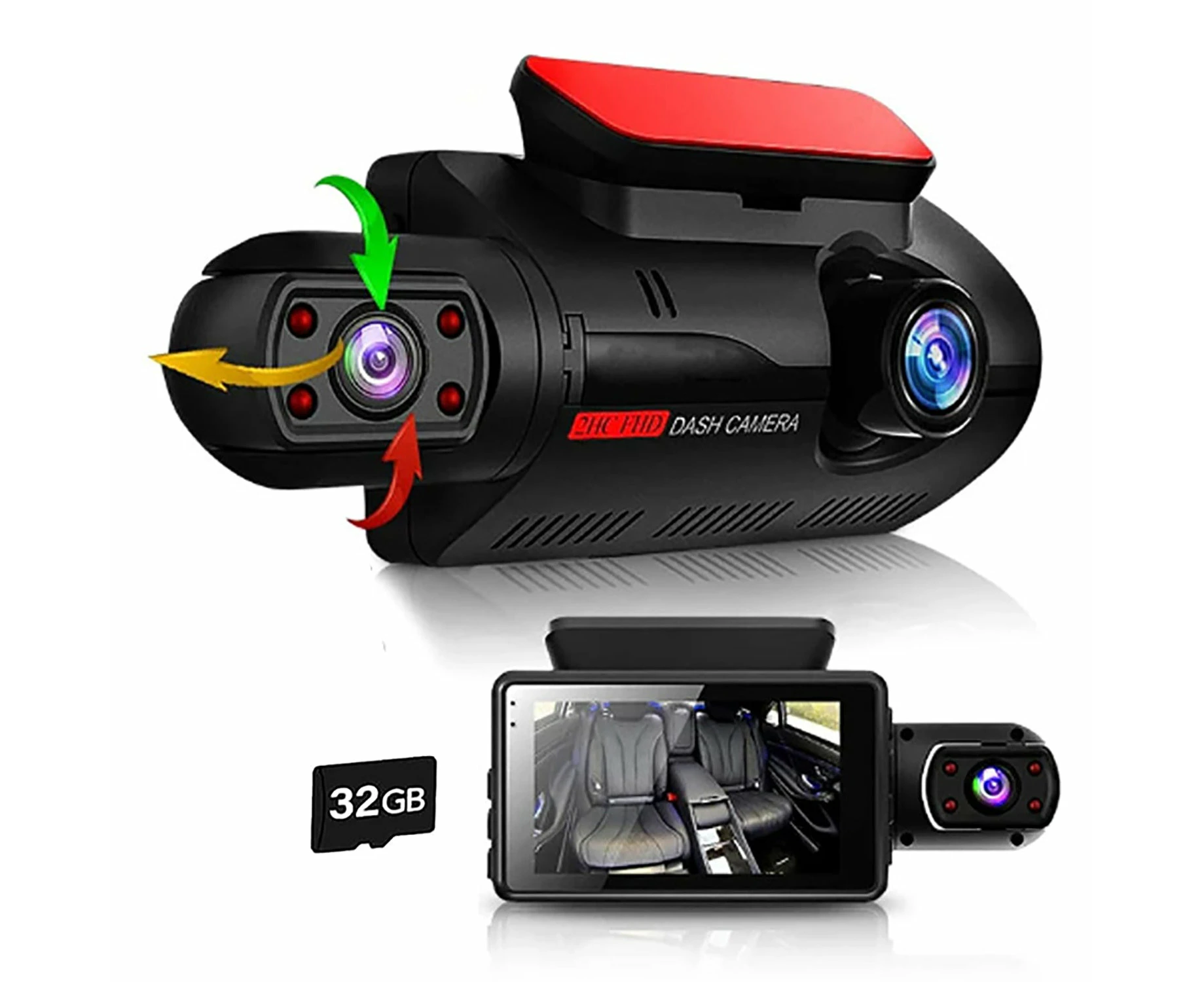 Hd 1080p Car Dash Cam Front And Inside Dual Camera Comes With 32gb Card