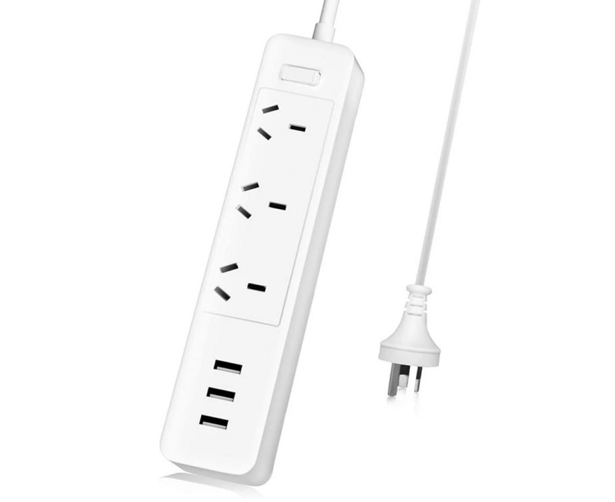 Rectangle Power Strip 3-Outlet Surge Protector, Smart 3 USB Ports, 1.8M Power Cord,2500W/2.4A Power Board Extension Cord with Power Switch Home,Travel