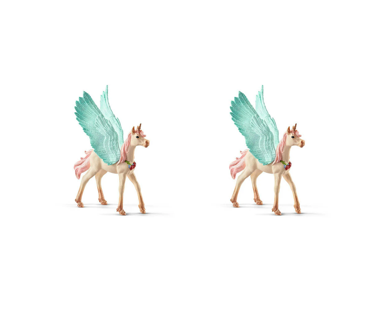 2x Schleich Kids/Childrens Toy Replica Figurine Decorated Unicorn Pegasus, Foal