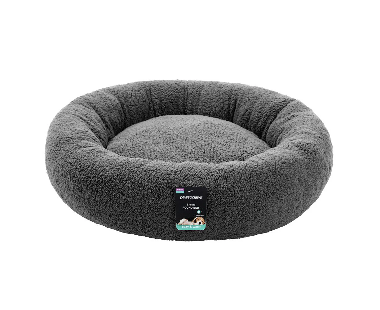 Paws & Claws Sherpa 70cm Rnd Pet Dog Bed Comfort/Sleeping Cushion Large Charcoal