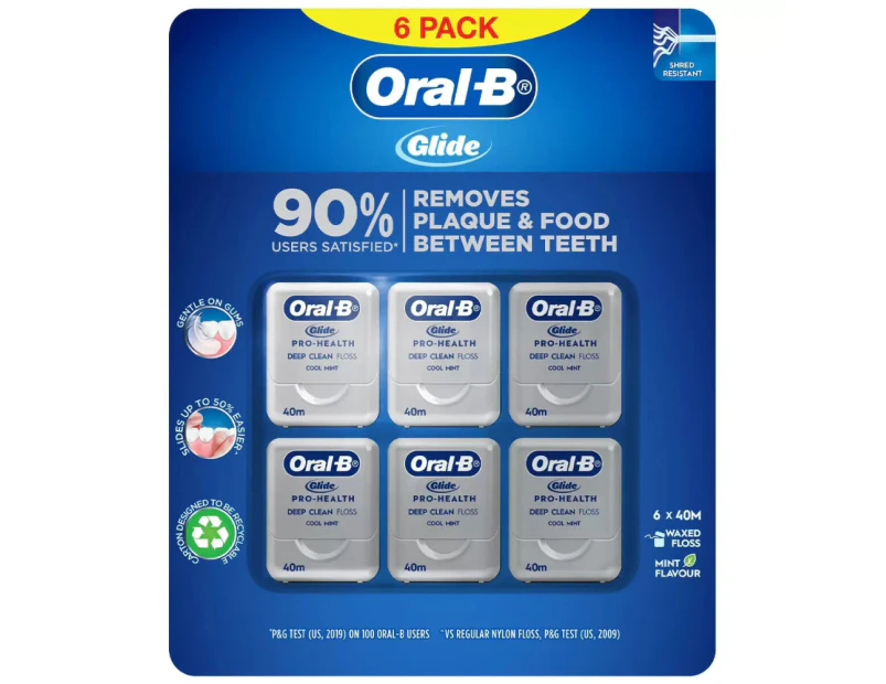 6 x 40m Oral-B Glide Floss Cool Mint Deep Clean Dental Floss