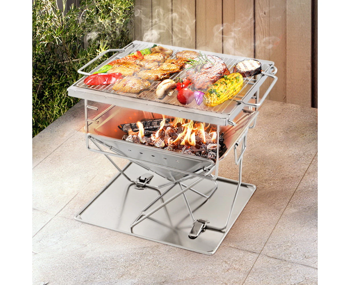 Camping Fire Pit BBQ Portable Folding Stainless Steel Stove Outdoor Pits