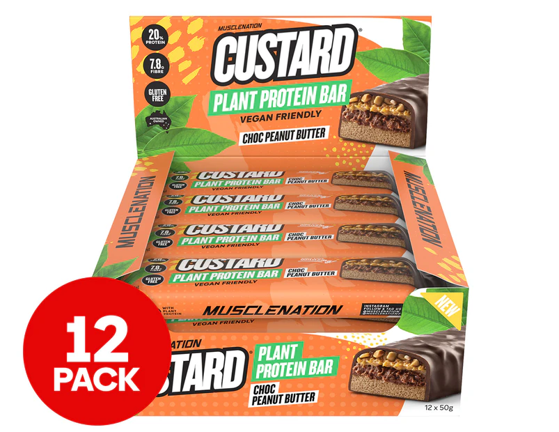 12 x Muscle Nation Custard Plant Protein Bar Choc Peanut Butter 60g