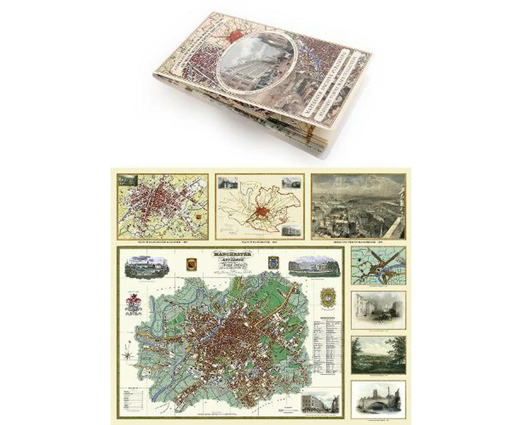 Manchester 1650 - 1876 - Fold Up Map featuring William Swire's Plan of Manchester and Environs 1824, Cole and Ropers Plan of Manchester and Salford 1807, D