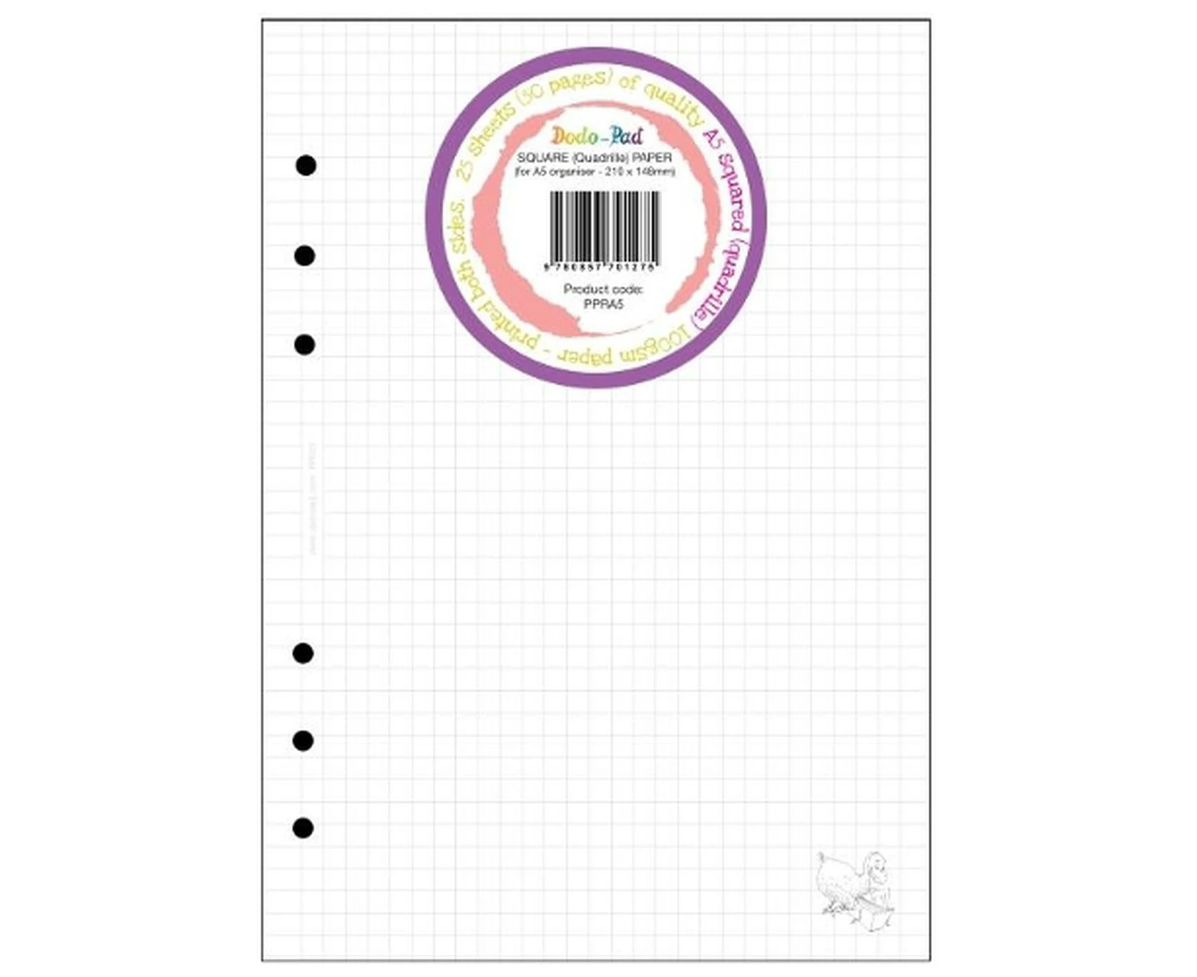 25 Sheets Dodo A5 Squared/Clear 100GSM Clairfontaine-Style Ruled Paper PPRA5