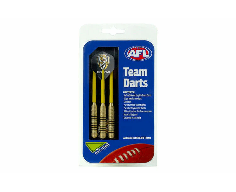 AFL Richmond Tigers - Set Of 3 With Carry Case - 24 Gram Dart - Brass