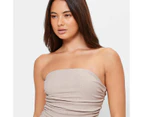 Crinkle Gathered Side Tube Dress - Lily Loves - Neutral