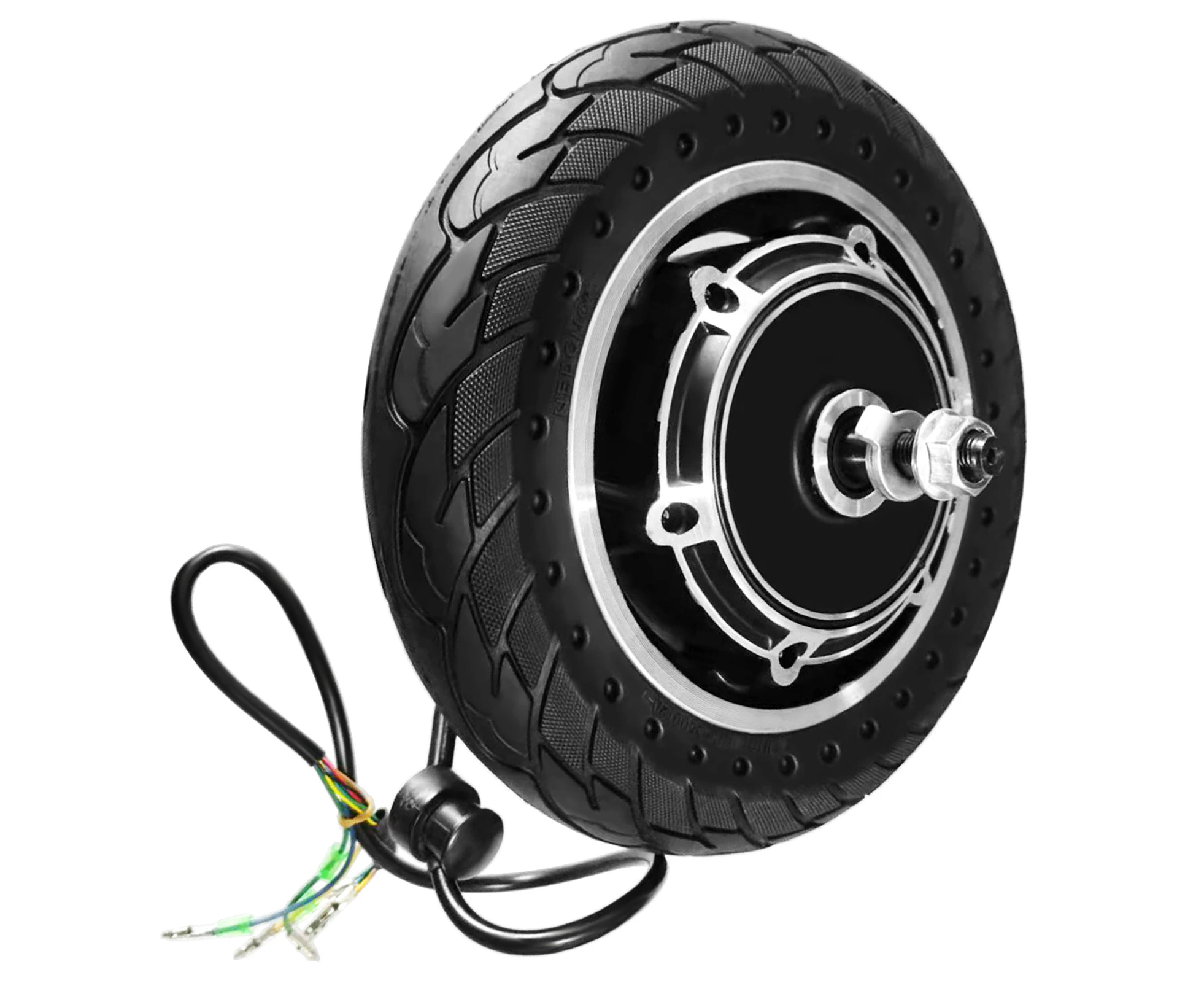 10'' Electric Scooter Front Tire with Hub Motor Solid Electric Scooter Wheel 48V 500W Brushless Dis Brake Hub Motor E Bike Motor Replacement for KUGOO M4