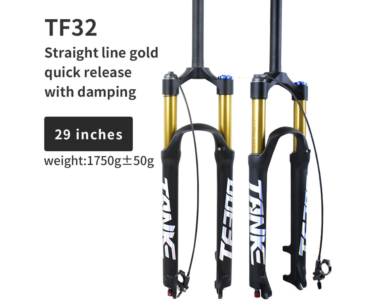 Mountain Bike Front Fork Gold Tube Aluminum Alloy Air Pressure Shock Absorber 29-inch Straight Shoulder Line Control Professional Mountain Bike Equipment