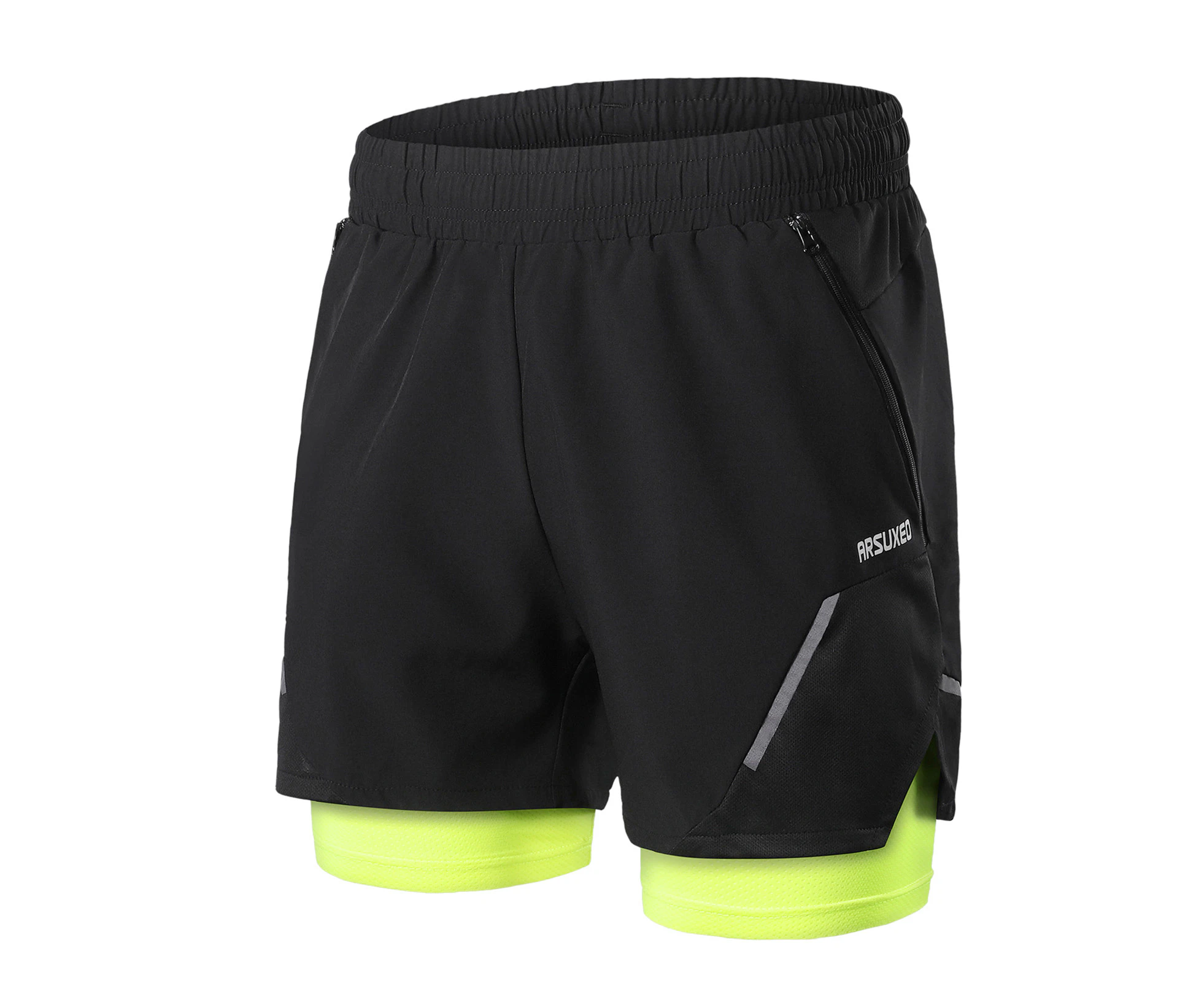 2-In-1 Men Running Shorts with Zipper Pockets Quick Dry Exercise Shorts for Training Gym Workout